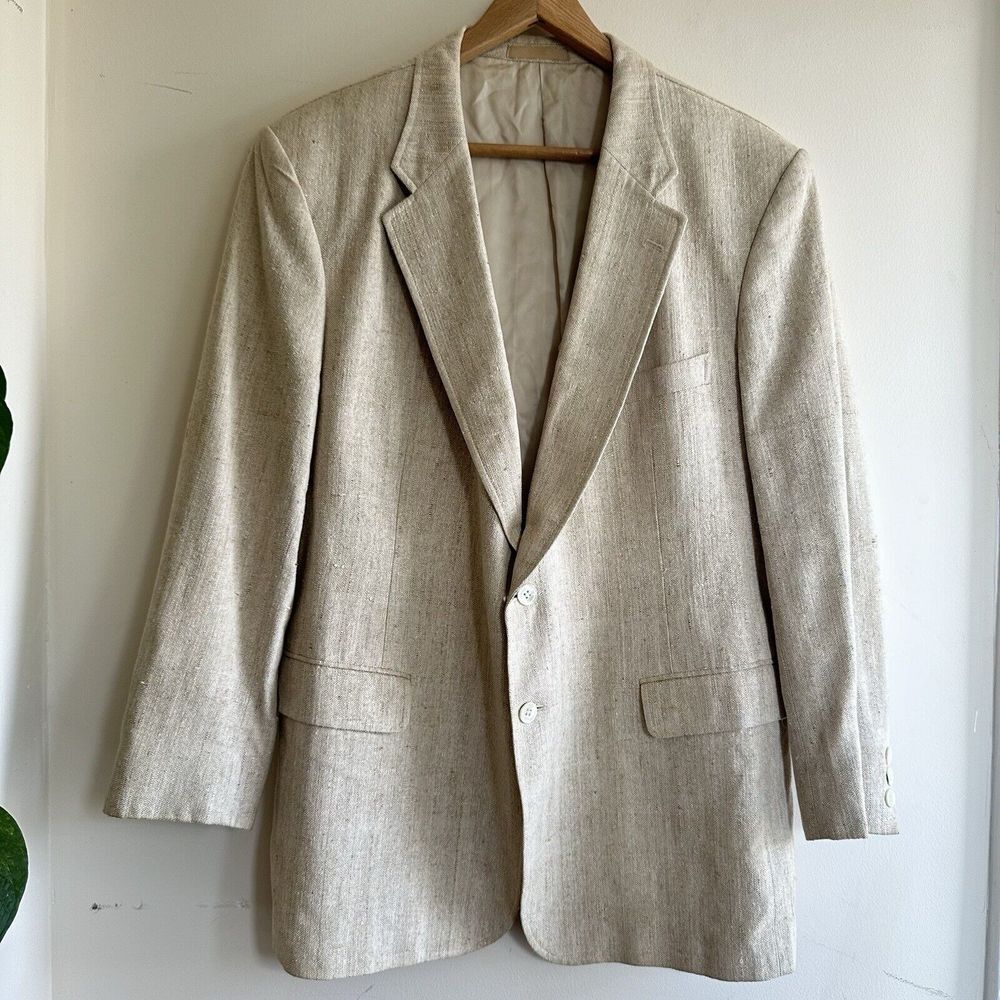 Trimingham's Bermuda Men's All Silk Blazer Sz 44R‎ Beige Sport Coat Jacket